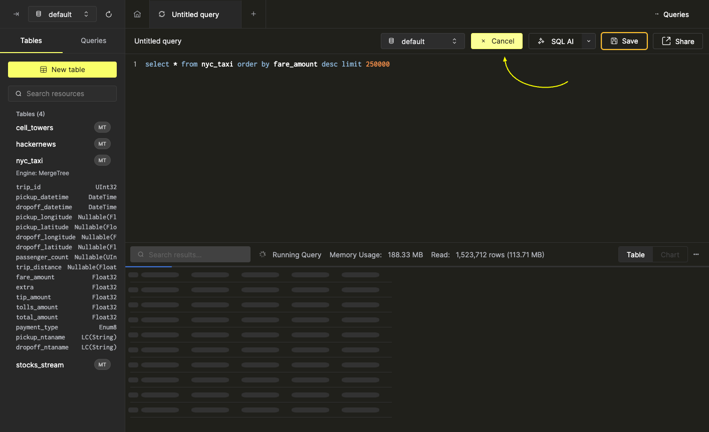 Cancel a query - Zoomed