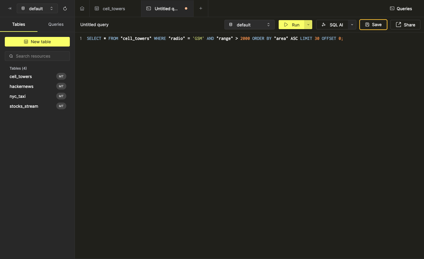 Create a query from sorts and filters - Zoomed